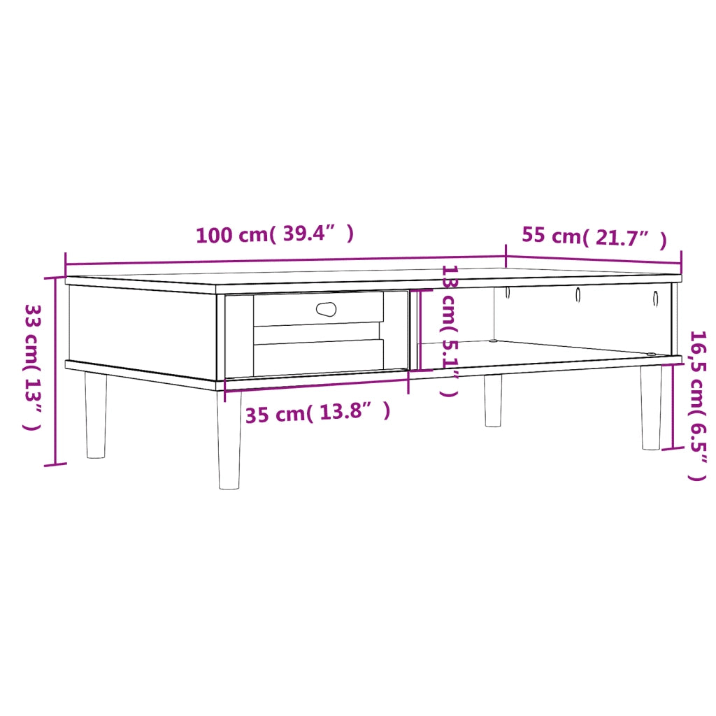 Tavolino SENJA Aspetto Rattan Marrone 100x55x33 Legno Massello 358046