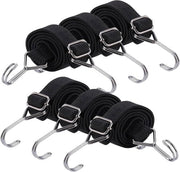 Rubber Spanrubber con Ganci per Bicicletta, Motocicletta e Autotrasportatore - 6 pezzi - 0,6 metro - Expansione in Gomma Extra Resistente - Campeggio - Nero