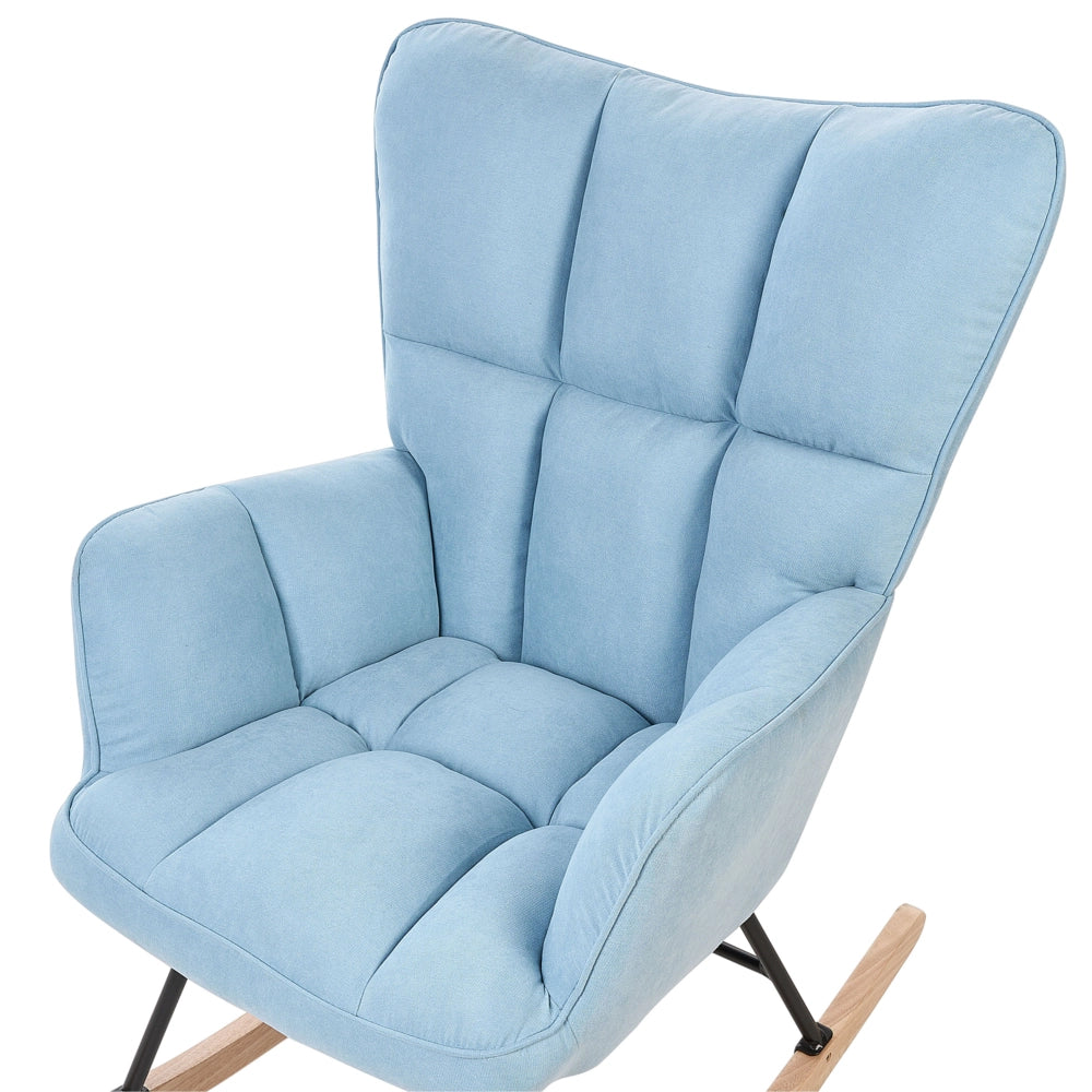 Sedia a dondolo Tessuto poliestere celeste Rivestimento gambe in legno Pattini moderni
