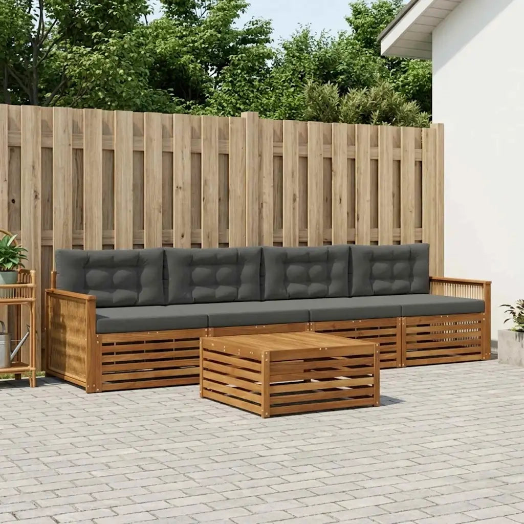Set di divani da esterno con cuscino 5 pcs Naturale e Antracite