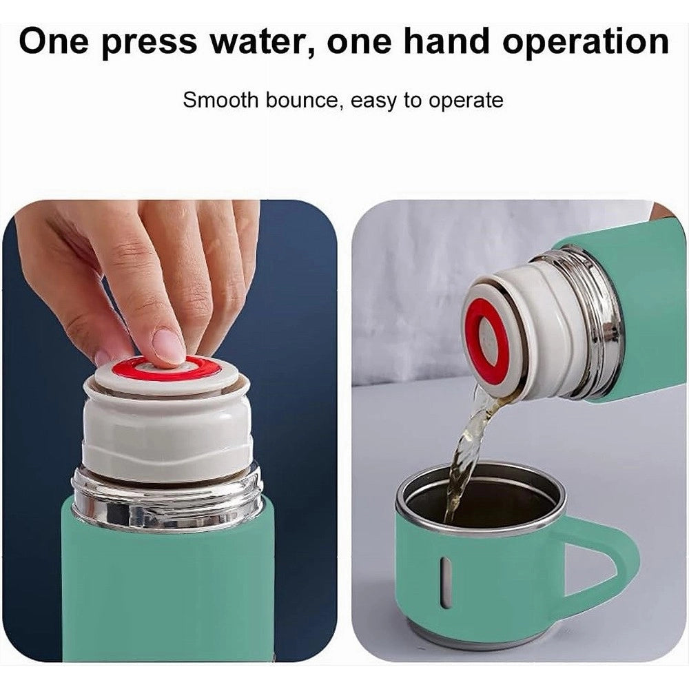 Trade Shop - Borraccia Termica 500ml In Acciaio Inox Con Tazza Manico Per Bevande Calde Fredde -