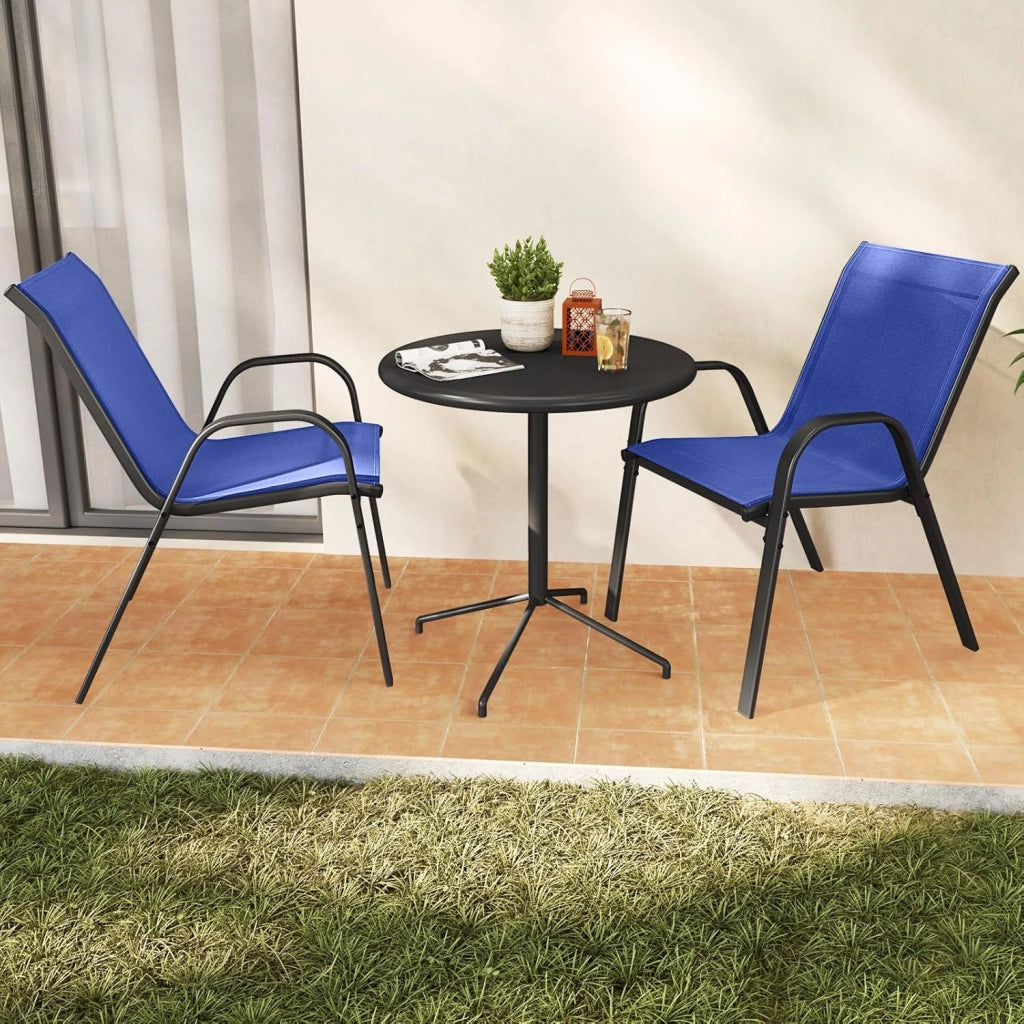 Set di 4 Sedie Impilabili, Sedia da Giardino con Corrimano, Telaio in Acciaio Tubolare Verniciato a Polvere, Sedia per Giardino e Patio