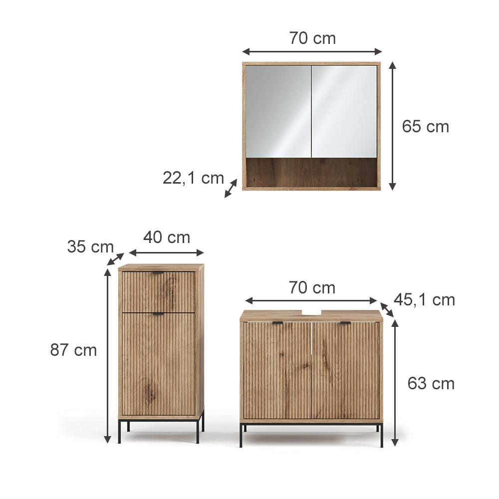 Vicco Set di mobili da bagno Quercia vichinga 3 pezzi, con cabinet midi