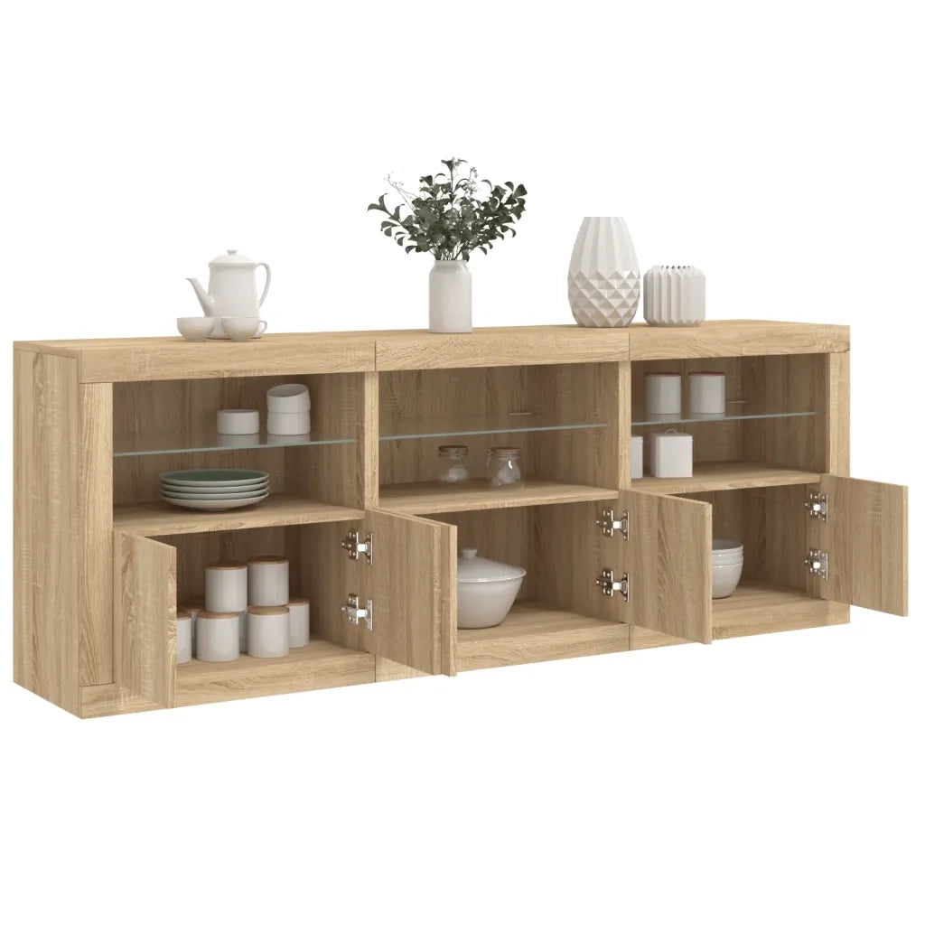 Credenza con Luci LED-Buffet-Armadio da cucina Rovere Sonoma 181,5x37x67 cm 295836