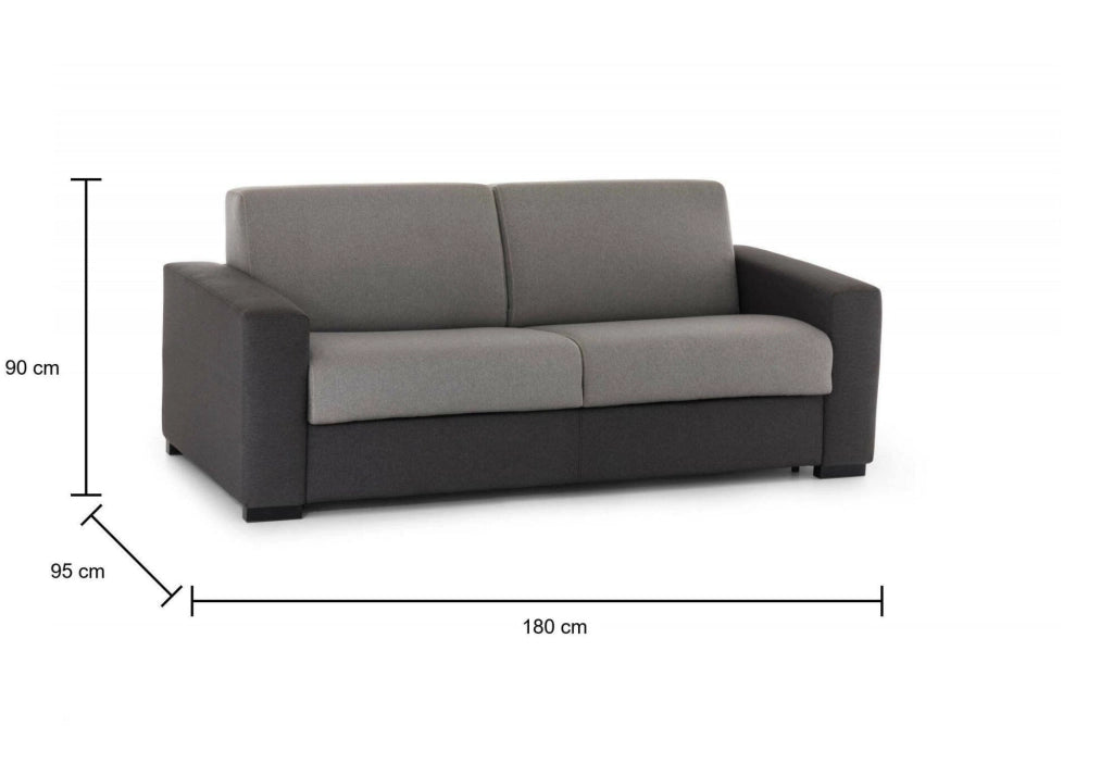 Divano Letto Asimi, Divano a 2 posti, Made in Italy, SofÒ  Soggiorno con apertura girevole, in tessuto imbottito, con Braccioli standard, cm 180x95h90, Grigio e Antracite