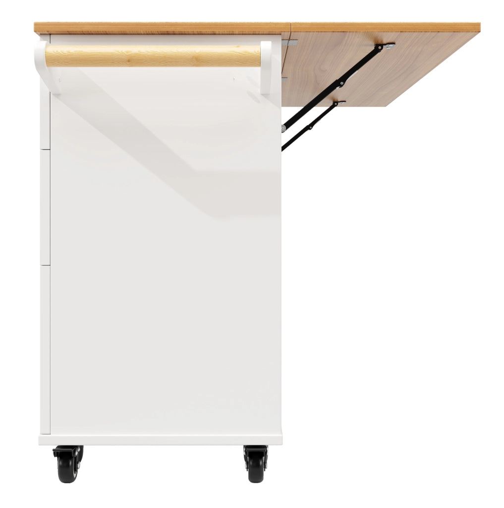 Isola da cucina 133x37.3x88 cm con ruote e piedini regolabili in MDF bianco