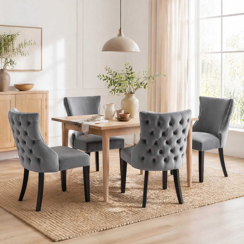 SEDIA Imbottita 50 cm Velluto Grigio con gambe in legno massello