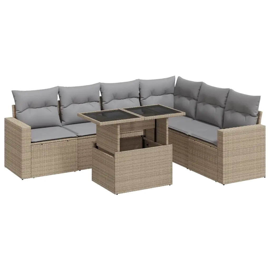 Set Divani da Giardino 7 pz con Cuscini Beige in Polyrattan 3326330