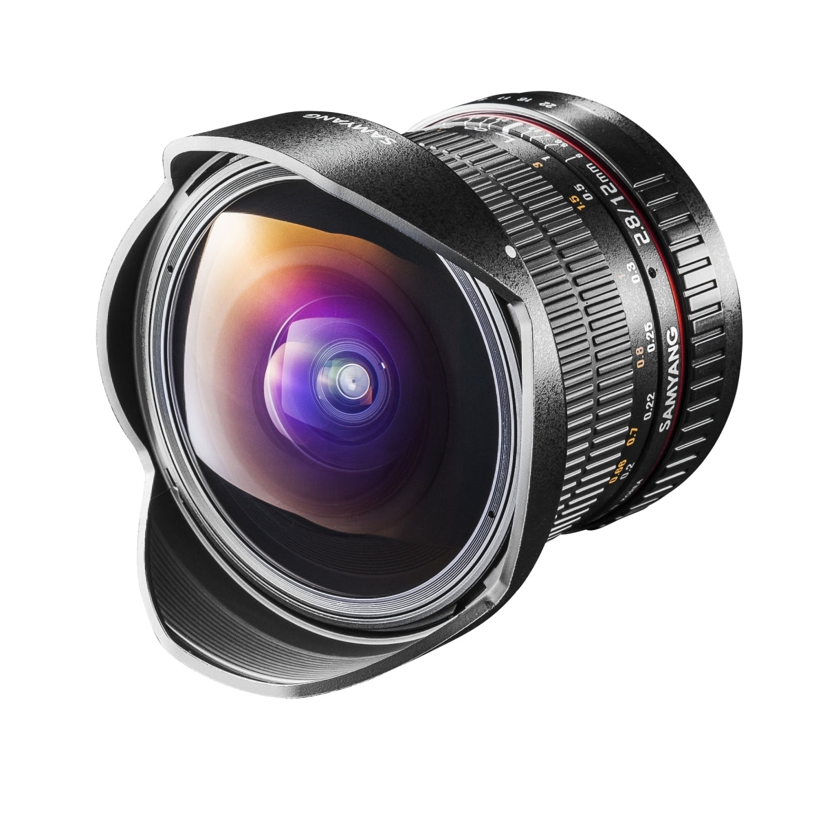 MF 12mm F2.8 Fisheye Canon EF - Angolo di campo di 180° - Alta velocità - Messa a fuoco manuale - Adatto per architettura, arte, paesaggio - Con borsa e coperchio di protezione