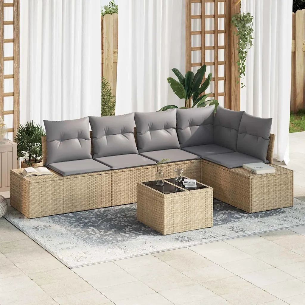Set Divano da Giardino Beige e Grigio Chiaro polyrattan