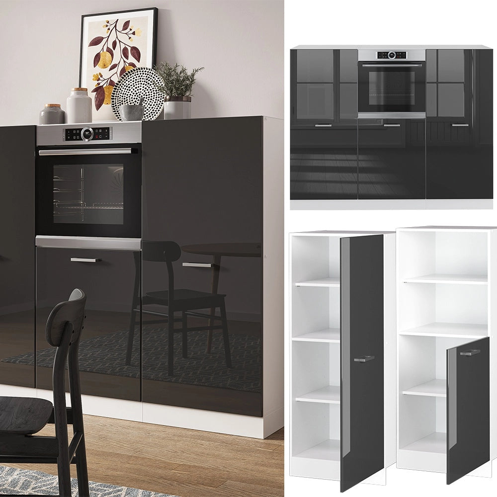 Cucine componibili piccole R-Line Antracite lucido/Bianco 180 cm senza piano di lavoro Vicco