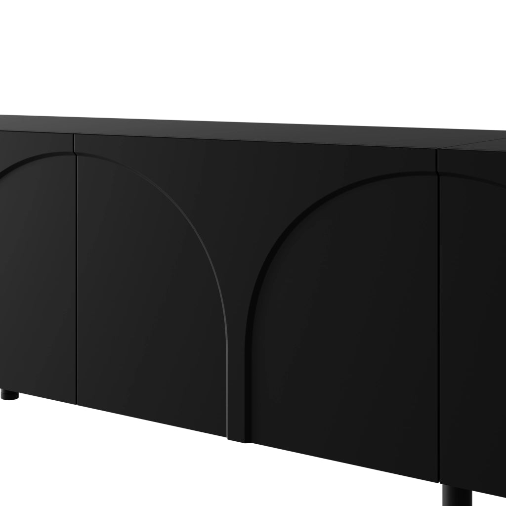 TV-Schrank moderno con 4 porte, 2 vani interni separati, struttura in PB e MDF, finitura nera