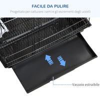 Voliera Gabbia per Uccelli 46,5x35,5x92 cm in Metallo e Plastica Nero