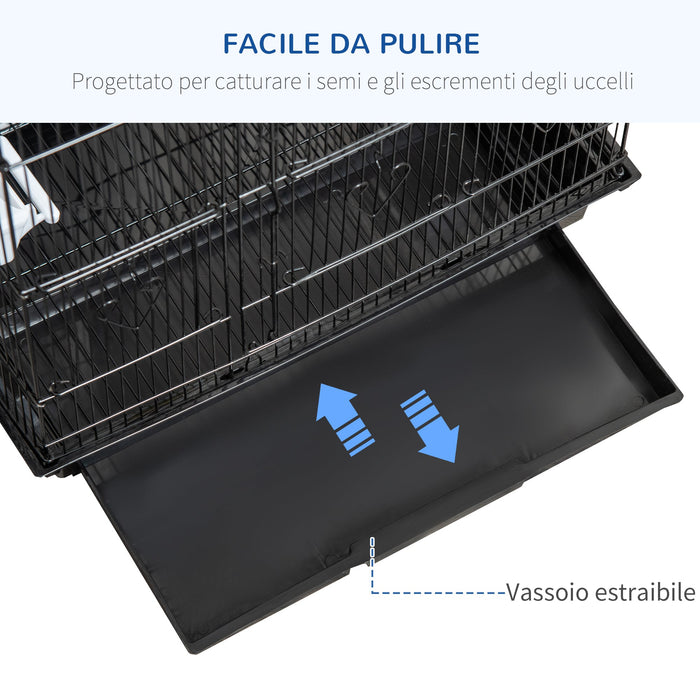 Voliera Gabbia per Uccelli 46,5x35,5x92 cm in Metallo e Plastica Nero