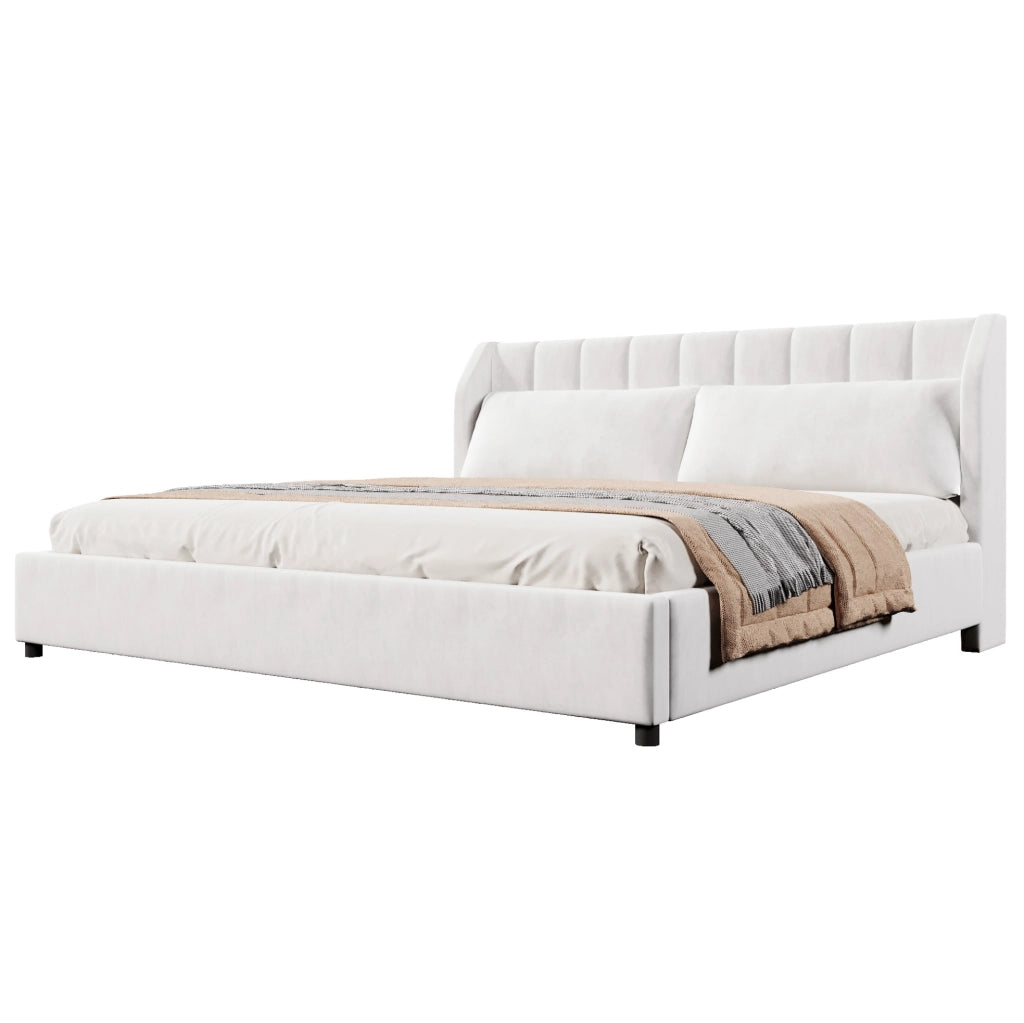 Letto imbottito 180x200 cm beige in flanella con rete a doghe