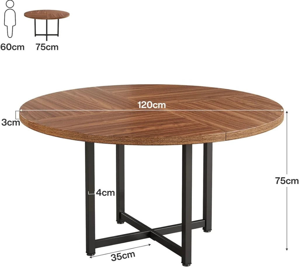Tavolo da pranzo rotondo 120 cm nero e marrone – stile industriale, 4-6 pers.