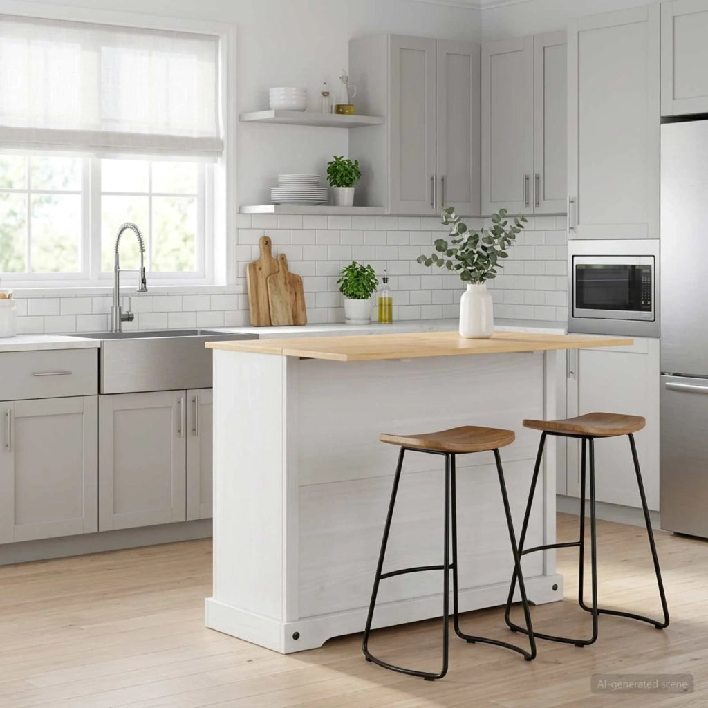 Set isola da cucina 2 pz Bianco e Cera di Miele Pino Massello 3425387
