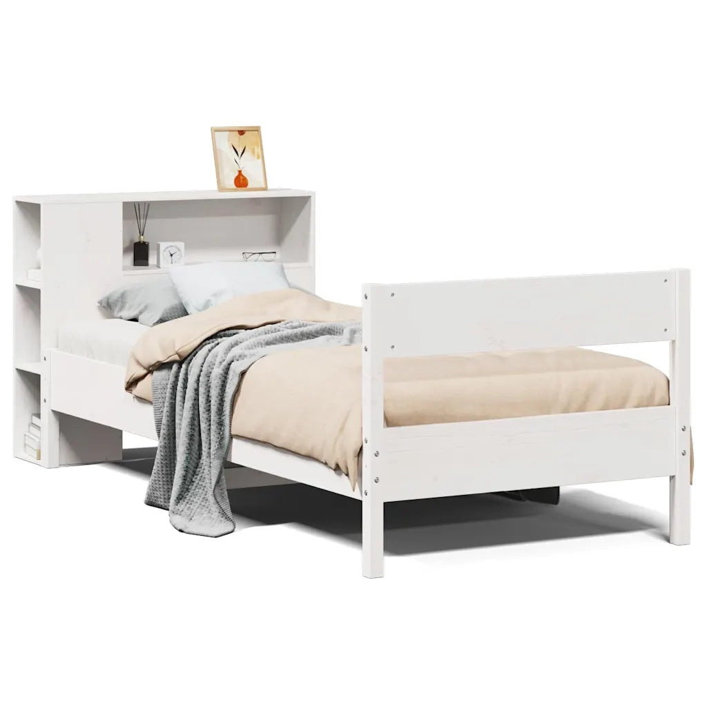 Letto con Libreria senza Materasso-Struttura Letto con contenitore 75x190 cm in Legno Pino 158000