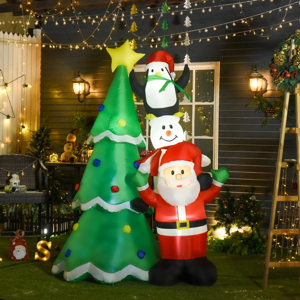 ALBERO DI NATALE GONFIABILE CON BABBO NATALE, PUPAZZO DI NEVE E PINGUINO