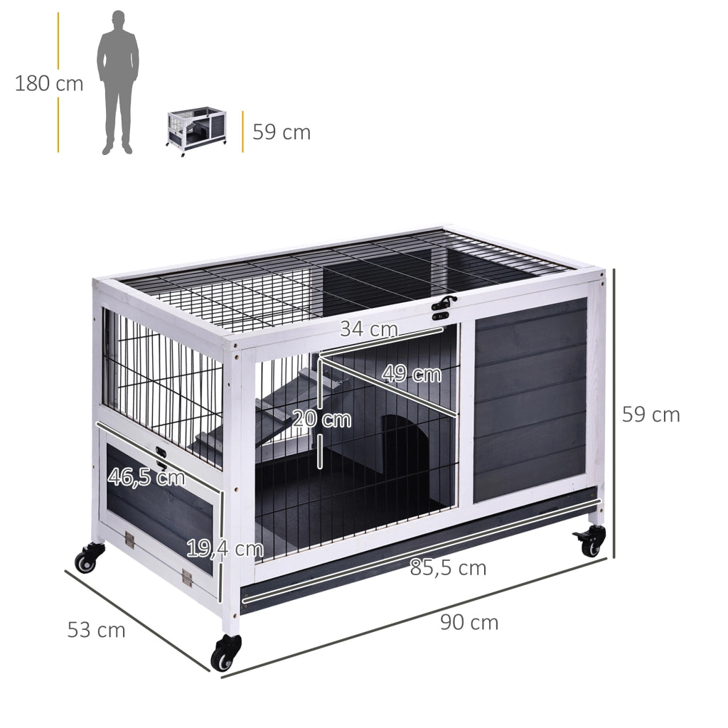 Gabbia per Conigli per Piccoli Animali Domestici ¨C Zephmum ¨C Grigio e Bianco 90x53x59 cm