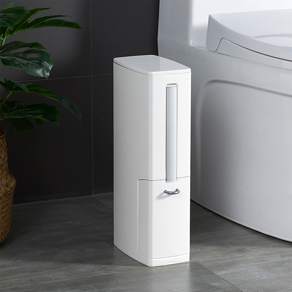 Set Scopino WC con Cestino Salvaspazio Bagno 2 in 1 In ABS e Alluminio Bianco