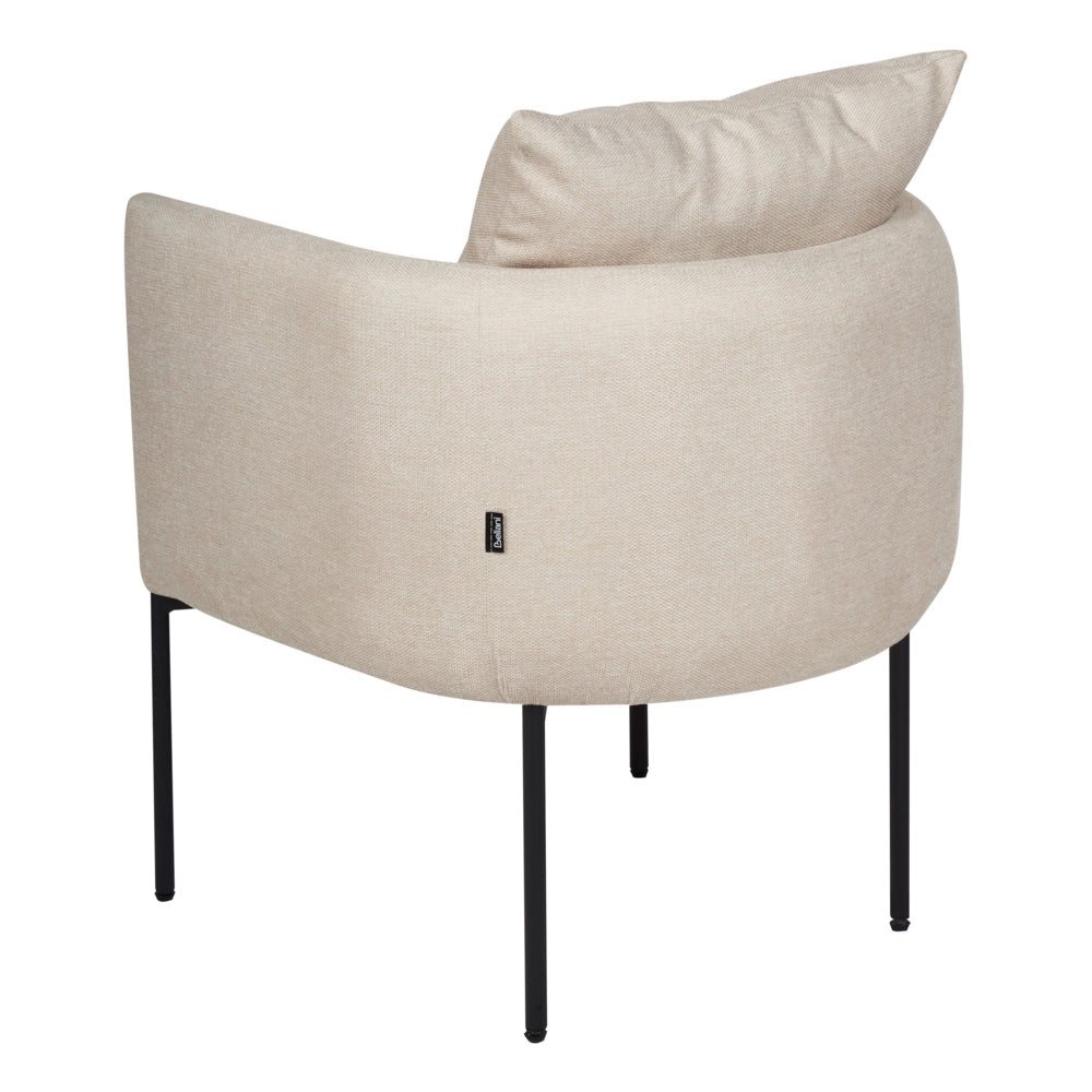 Poltrona in lino sintetico beige chiaro con cuscino gambe in ferro nero stile retrò elegante