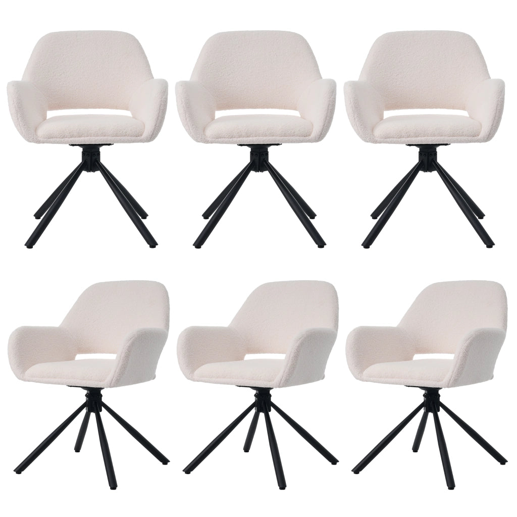 Sedie da pranzo 6 pezzi girevoli con braccioli seduta confortevole design moderno per interni in sherpa bianco
