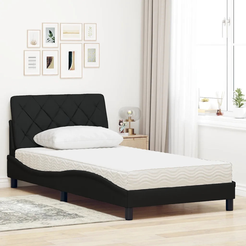 Letto con Materasso-Struttura Letto con Materasso Nero 100x200 cm in Tessuto
