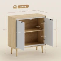 Credenza Moderna a 2 Ante con Ripiano Regolabile, 72x35x77 cm, Bianco Lucido e Rovere