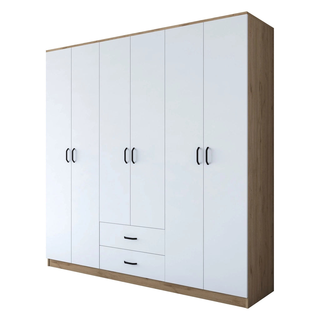 Armadio Camera da Letto Vandoies, Guardaroba Grande 5 Ripiani, 210x210h cm Bianco