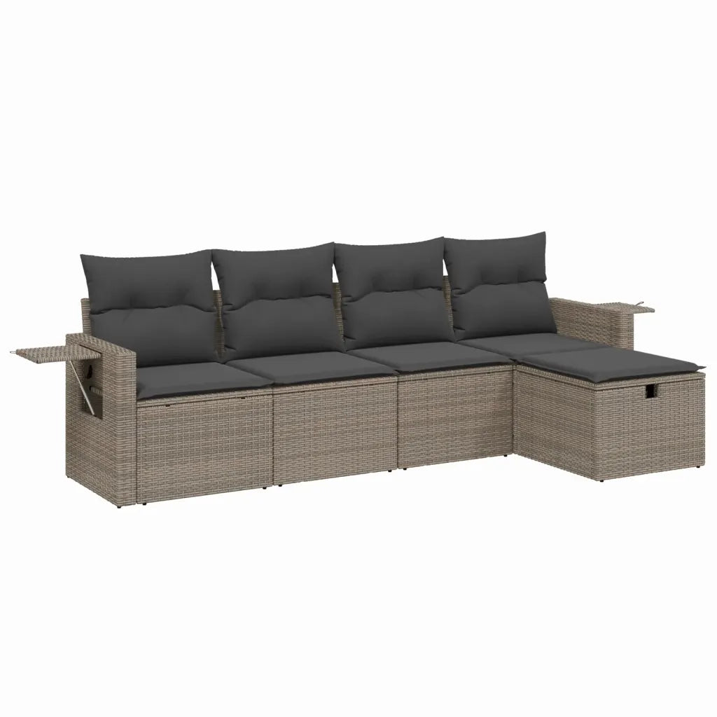 Set Divano da Giardino 5 pz con Cuscini Grigio in Polyrattan