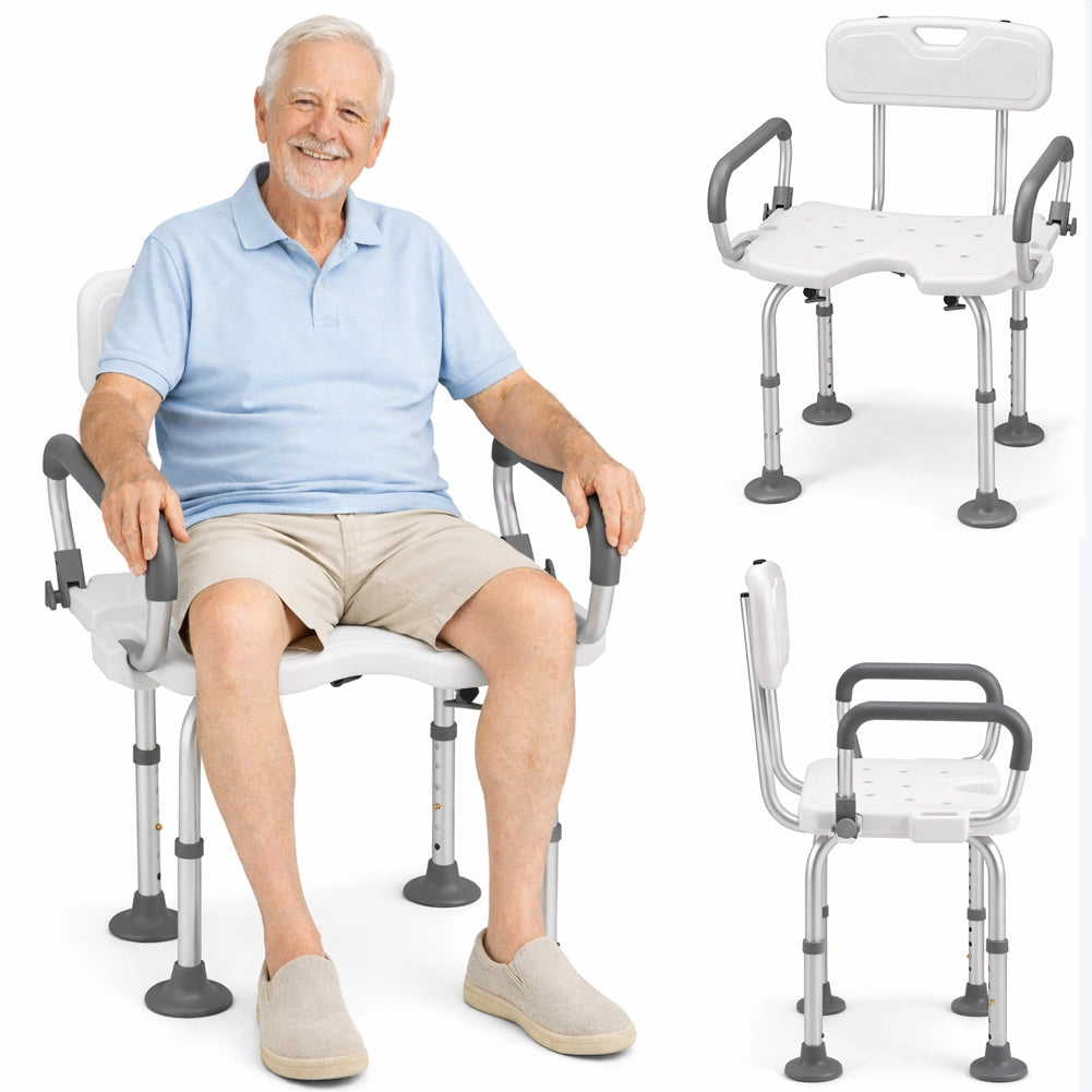 Sedia da Doccia Sedile da Bagno Altezza Regolabile 70-83 cm in Alluminio e HDPE Bianco