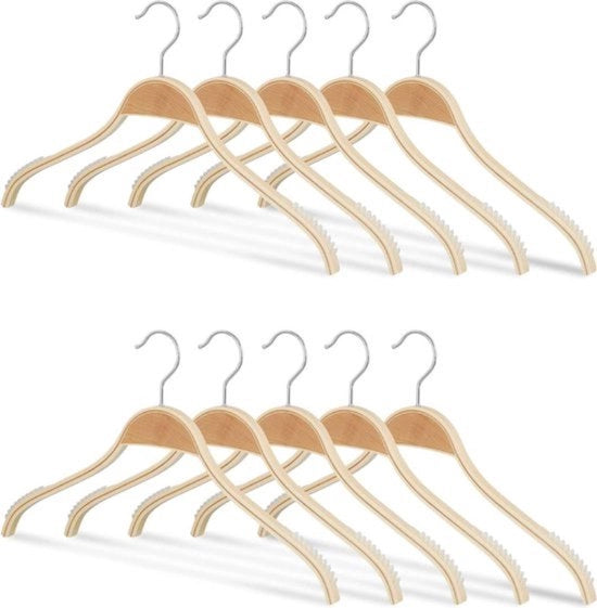 Set di appesi per abiti a 10 lamelle in legno antiscivolo con ganci ruotanti e antikratici 40cm natura appeso per abiti