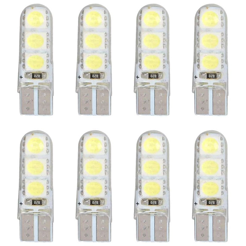 8 Pezzi Lampada Led T10 W5W 6 SMD 5050 12V 0.8W 60lm Bianco Freddo 6500K 34mm
