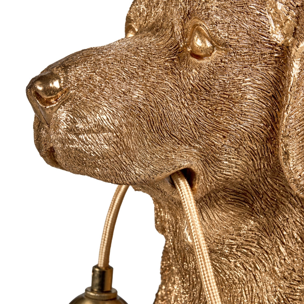 Lampada da tavolo in poliresina dorata a tema animale Luce da comodino Lampada da lettura a forma di cane