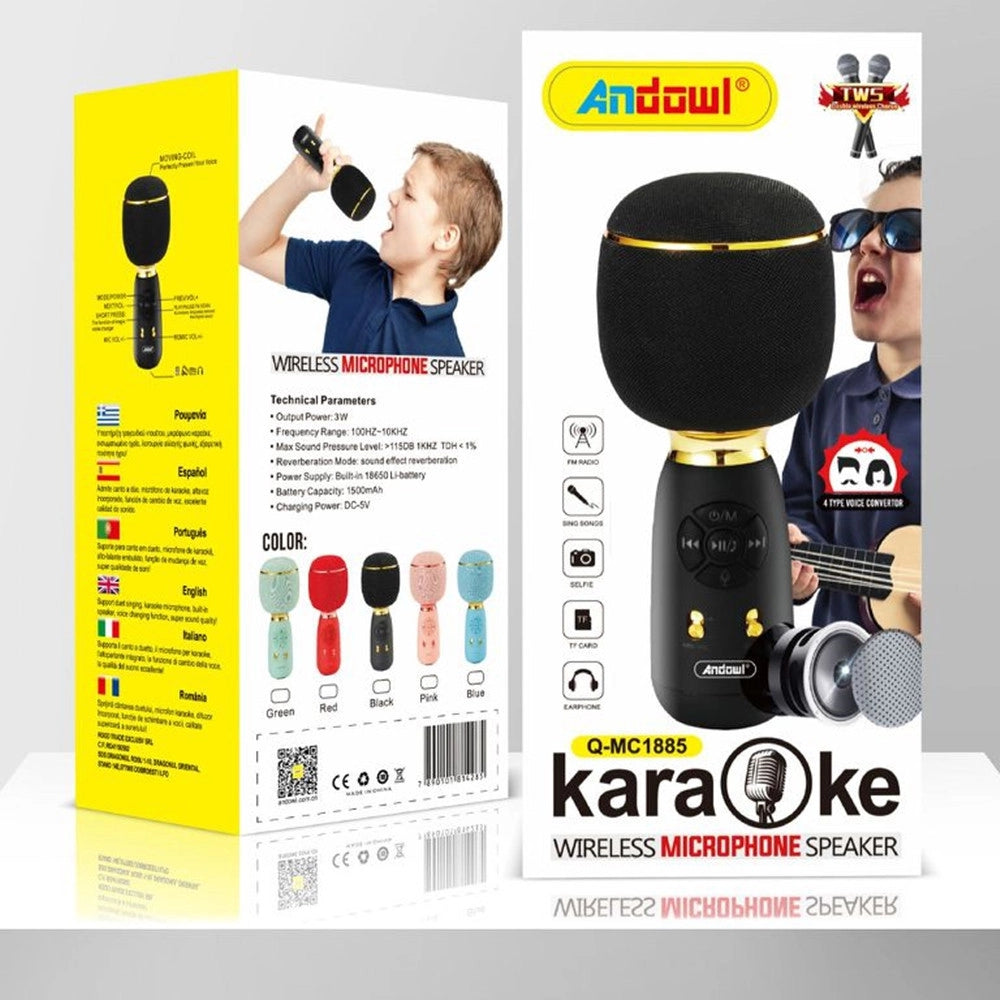 Trade Shop - Microfono Altoparlante Wireless Bt Portatile 4 In 1 Per Karaoke Effetti Vocali Q-mc1885 -