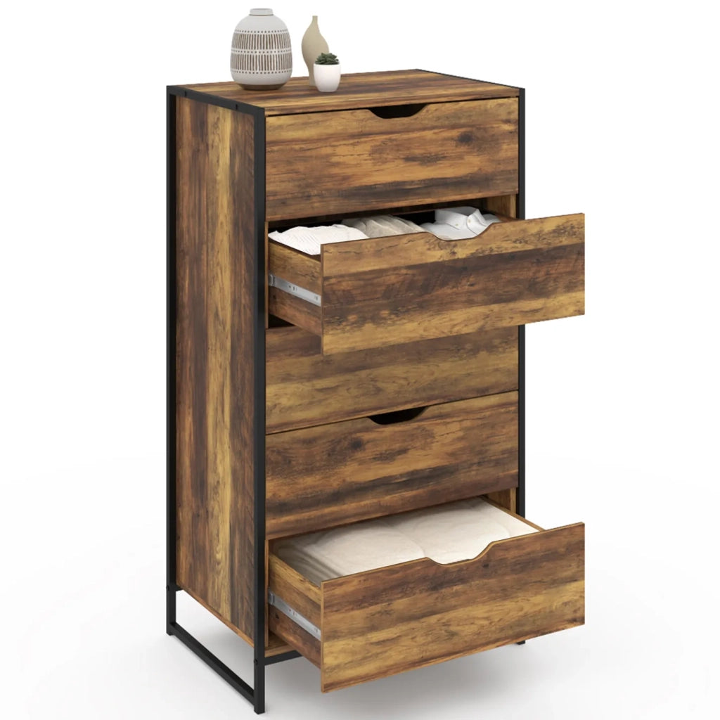 IDMarket - Cómoda HAWKINS de 5 cajones y 60 cm de diseño industrial