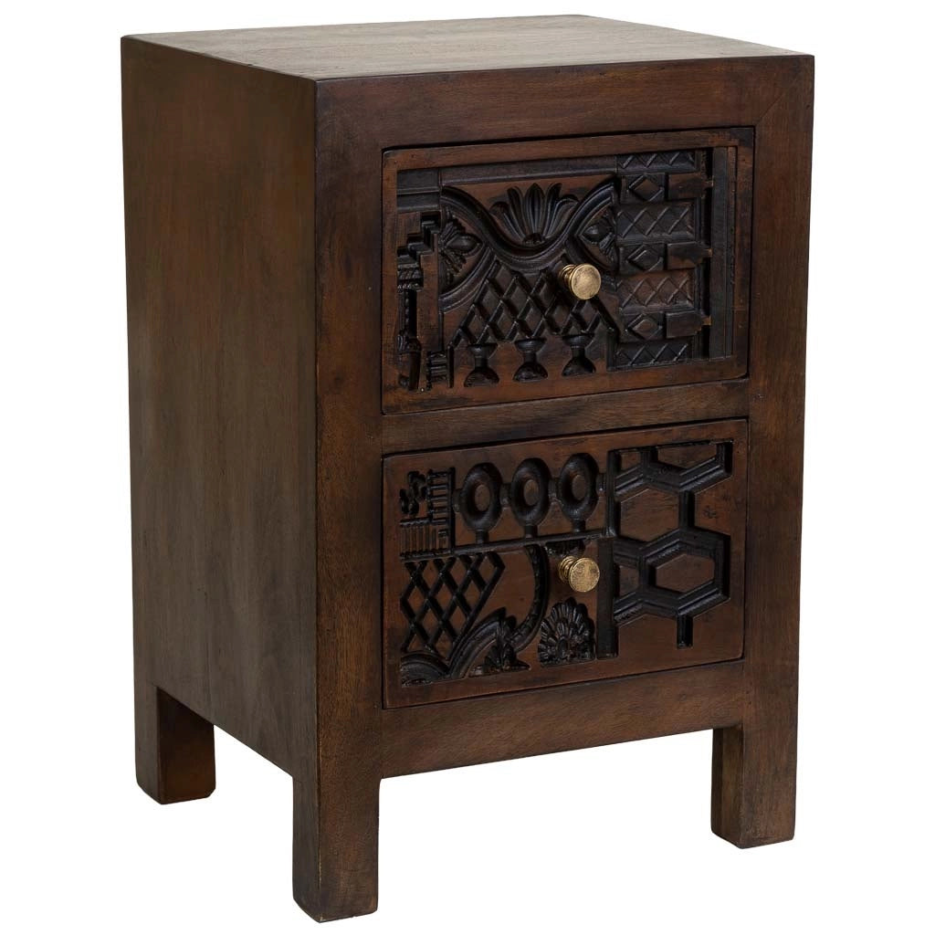 Comodino in legno marrone intagliato a mano 40x35x60h cm