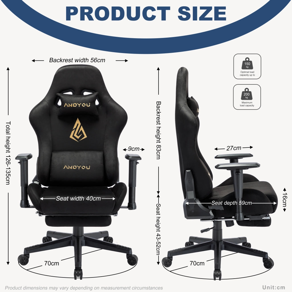 Sedia da gaming reclinabile con poggiapiedi ¨C zephmum ¨C nero