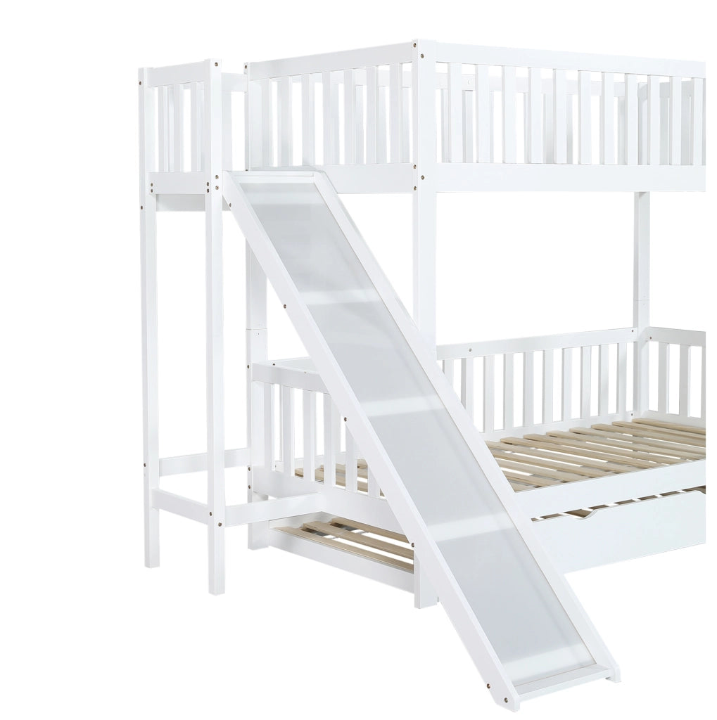 Letto a castello bianco 90x200 cm con letto estraibile, scivolo e scale