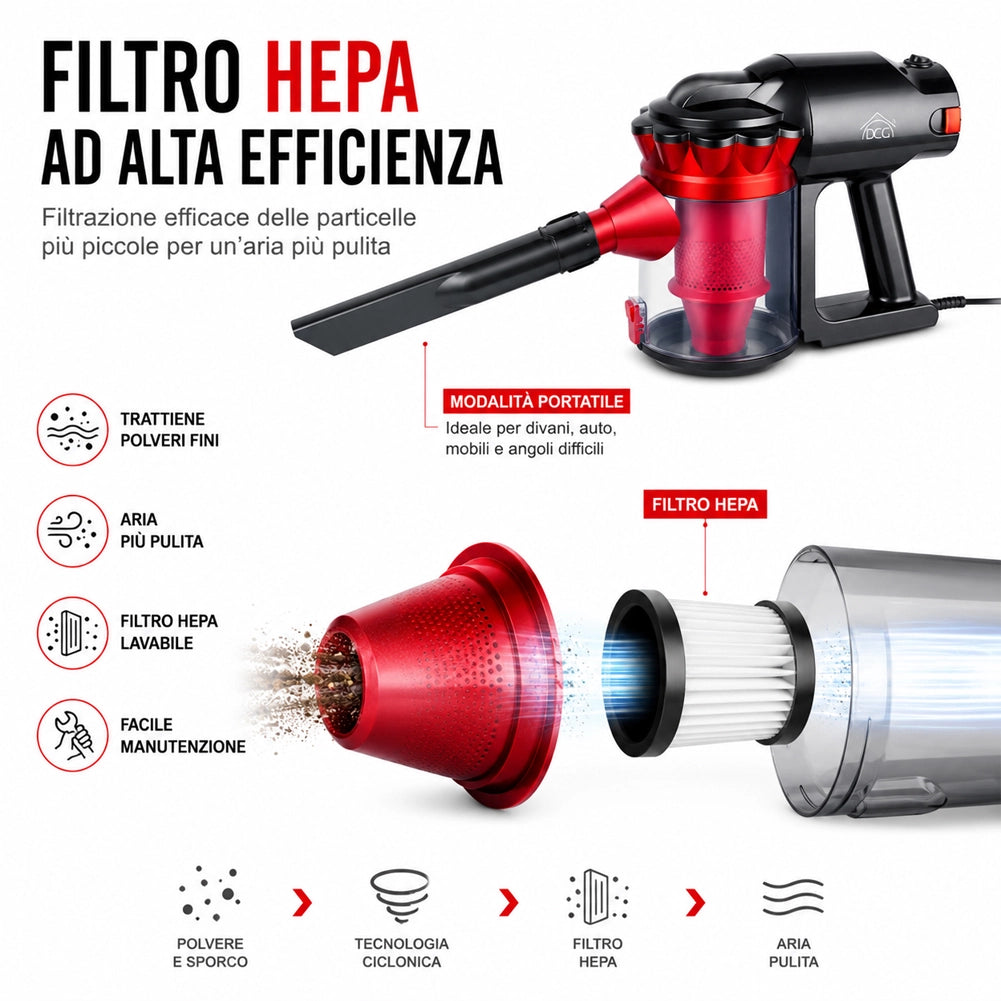 Scopa Elettrica senza sacchetto Aspirapolvere DCG BS3070 Ciclonica 600W BS-3070