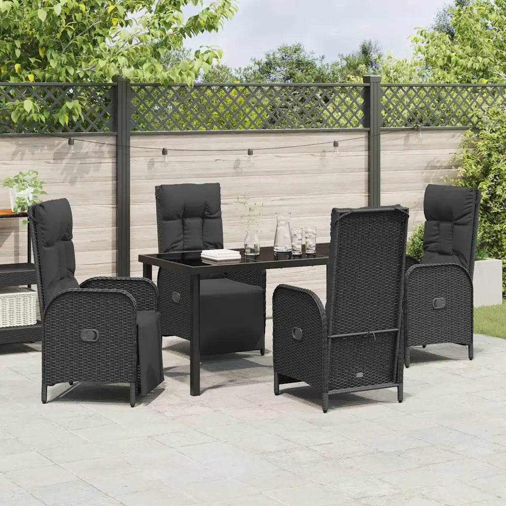 Set da Pranzo per Giardino con cuscino 5 pcs Nero polyrattan