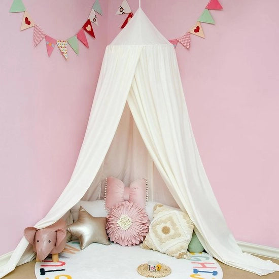 Baldakkin per camera da letto dei bambini, tetto per lettino da bambino camera da letto 4 colori, tenda rotonda per protezione dagli insetti, per camera da letto e sala giochi decorazione, 56 x 230 x 450 cm (bianco)