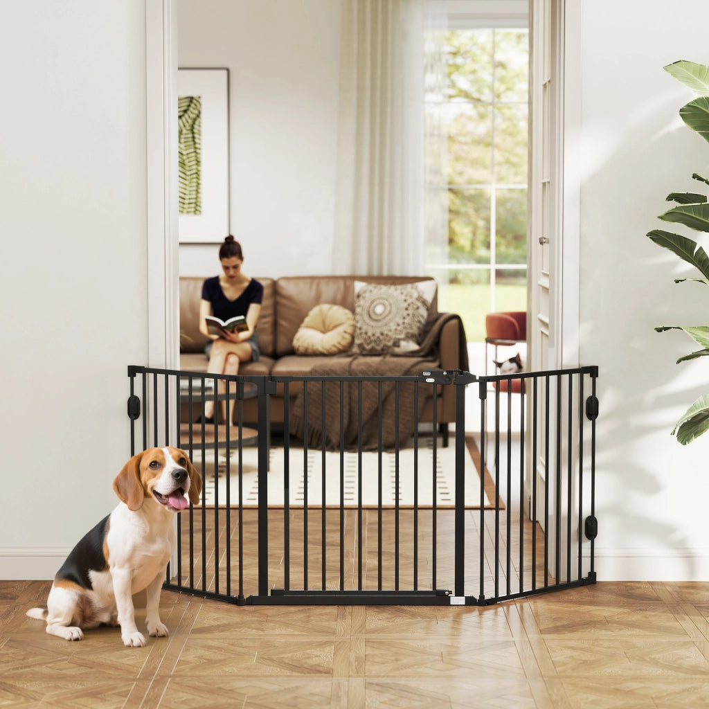Cancellino per Cani Pieghevole in Acciaio con Chiusura Automatica, 202.5x2x76cm, Nero