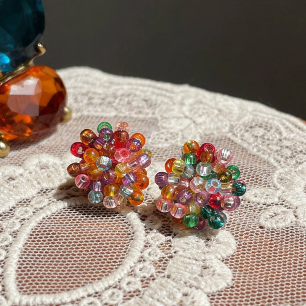 Orecchini con perline colorate che stimolano la produzione di dopamina, orecchini con perline a forma di fuoco d'artificio per donna