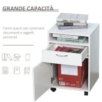 Schedario da Ufficio con Cassetto, Armadietto, Ruote a Freno e Ripiano Aperto, Cassettiera Ufficio per Lettera/Legale/Formato A4, Armadio Verticale per Studio, 40x35x60 cm, Bianco