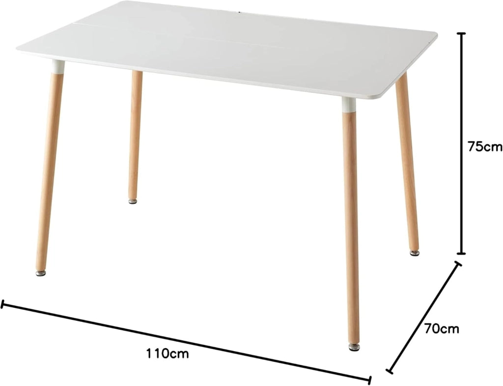 GrandCA HOME Tavolo da Pranzo Rettangolare Tavolo da Cucina con Gambe in Legno Massello, Struttura di Giunzione MDF Desktop, per Sala da Pranzo, Soggiorno, Bianco