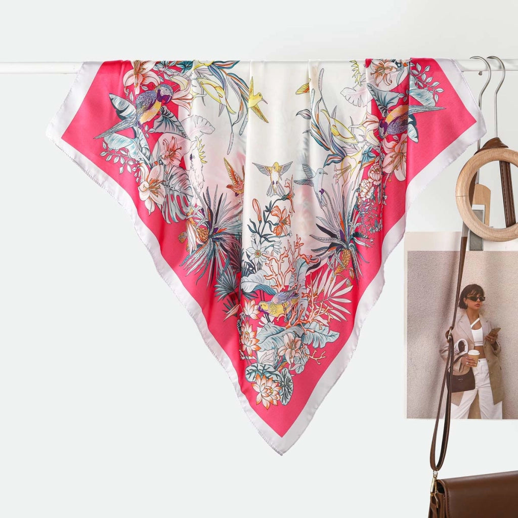 Elegante sciarpa/foulard da collo in seta con stampa floreale per donna, sciarpa piccola, raffinata e versatile, sciarpa quadrata di lusso discreto da 75 cm.