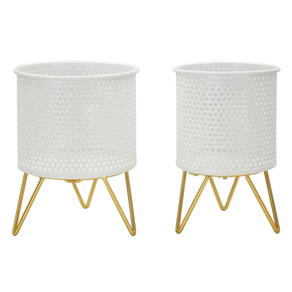 Set di 2 Vasi per Piante VKH411, Bianco, Metallo, 16x16x20 cm