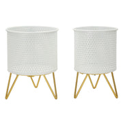 Set di 2 Vasi per Piante VKH411, Bianco, Metallo, 16x16x20 cm